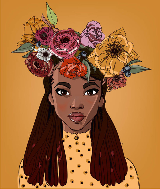 молода красива африканка з квітами
 - Вектор, зображення