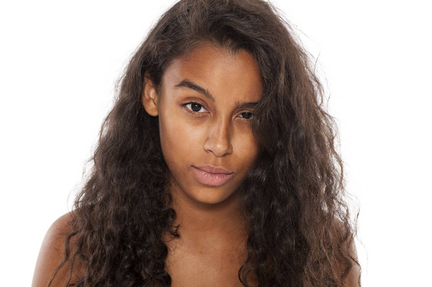 distrustful dark skinned girl - Photo, Image