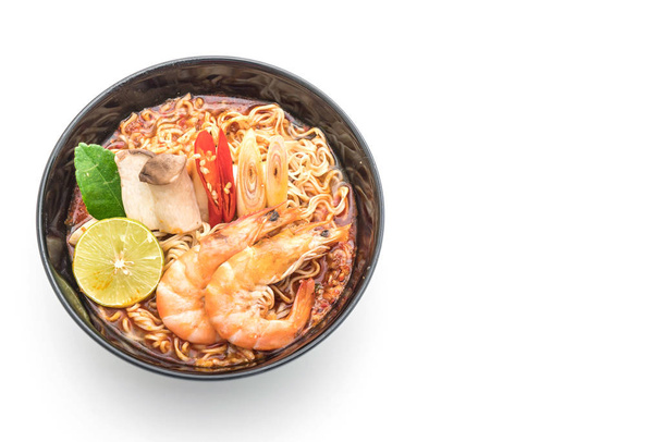 Spicy instant noodles soup with shrimp - Photo, Image