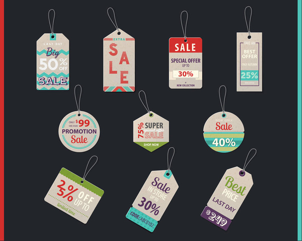 Tag sales or shop, store labels with prices - Vector, Image