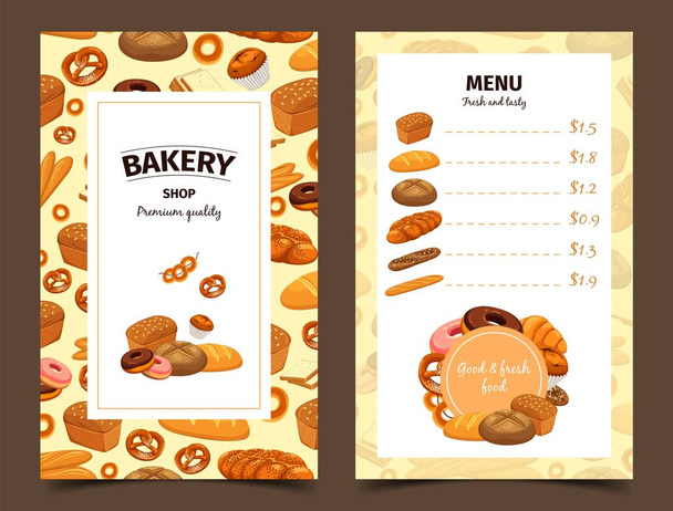 Banner met baker en menu met gebak - Vector, afbeelding