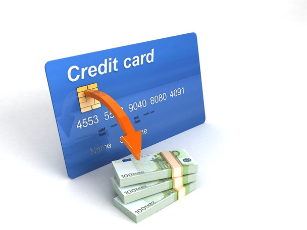 3d credit card with bundle of currency - Photo, image