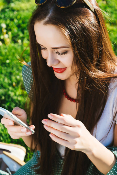 Woman looking something in mobile,texting,addicted - Фото, зображення