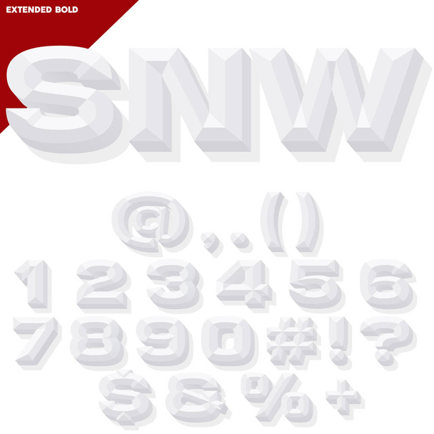 Vector 3d witte set vet schuine cijfers en symbolen met schaduw. Eenvoudige gekleurde versie. - Vector, afbeelding