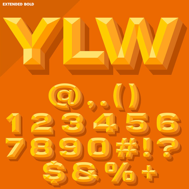 Vettore 3D giallo grassetto simboli smussati e numeri con ombra. Versione semplice colorata
. - Vettoriali, immagini