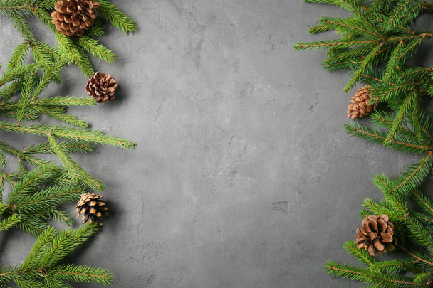 Christmas frame from fir branches with cones - Foto, immagini