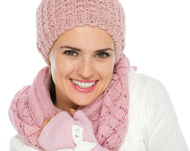 Portrait of happy woman in knit winter clothes - Fotografie, Obrázek