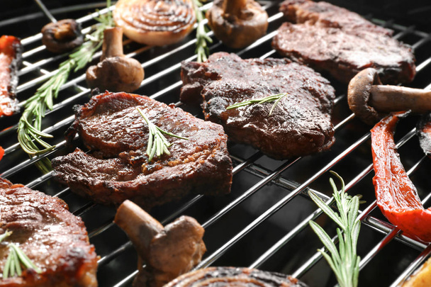steaks and vegetables on grill - Photo, Image