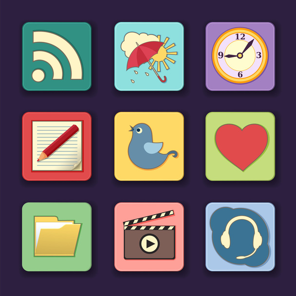 Conjunto vetorial de ícones de aplicativos em cores brilhantes
 - Vetor, Imagem