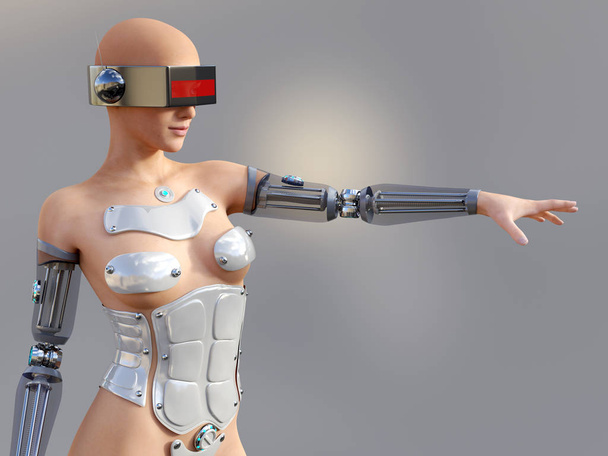 3D-Darstellung eines sexy weiblichen Androiden-Roboters. - Foto, Bild