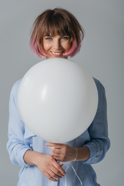 happy girl with white balloon - Photo, Image