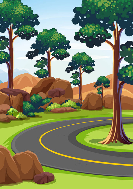 Přírodní scéna s silnice a lesní - Vektor, obrázek