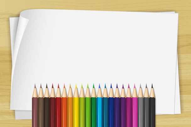 Λευκή Βίβλος και πολλά μολύβια χρώματος - Διάνυσμα, εικόνα