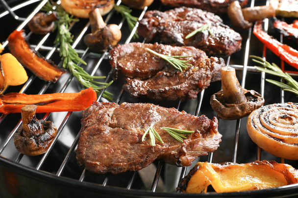 steaks and vegetables on grill - Photo, Image
