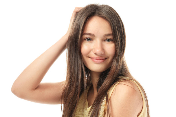 Pretty teenage girl posing on white background - Фото, изображение