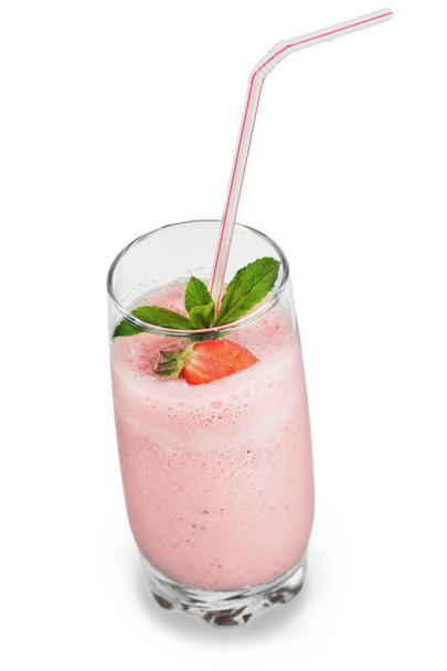 Glass of strawberry smoothie isolated - Фото, изображение