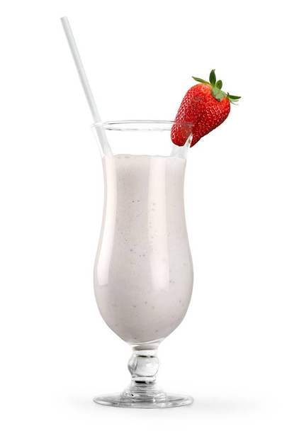 Delicious milkshake with strawberry - Fotoğraf, Görsel