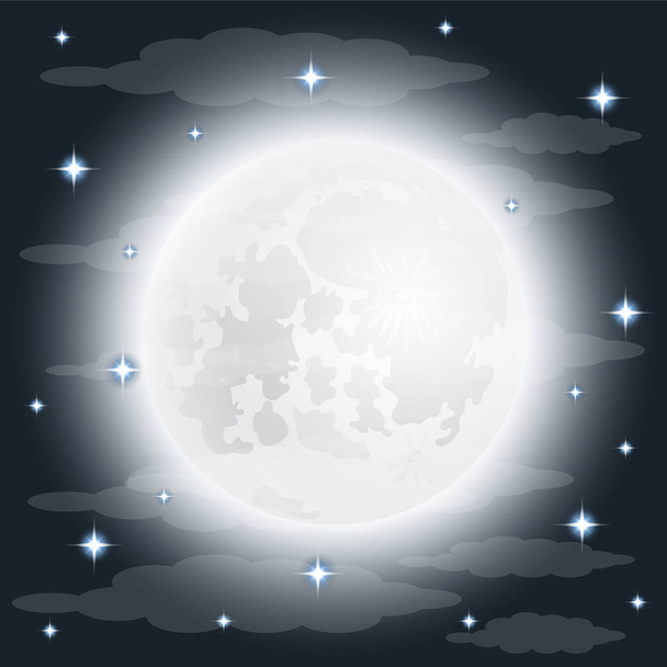 Full moon in the clouds - Vector, Image
