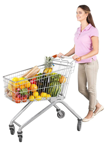 woman pushing shopping cart - Zdjęcie, obraz