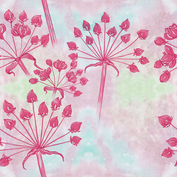 Branch with flowers - a decorative composition on a watercolor background. Seamless pattern. Watercolor painting medicinal, perfumery and cosmetic plants. - 写真・画像