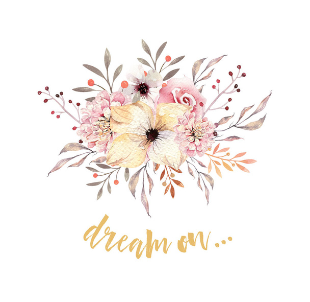  Dream on watercolor boho floral bouquet. - Фото, зображення