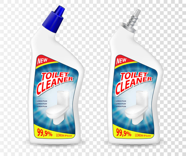 Realistic template Toilet Cleaner gel package. Plastic bottle container mockup with disinfectant liquid. Vector illustration isolated on transparent background - Vector, Image