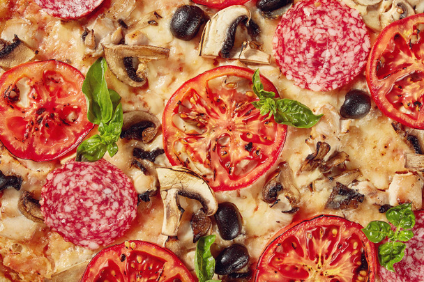 delicious onion and meat pizza texture - Zdjęcie, obraz