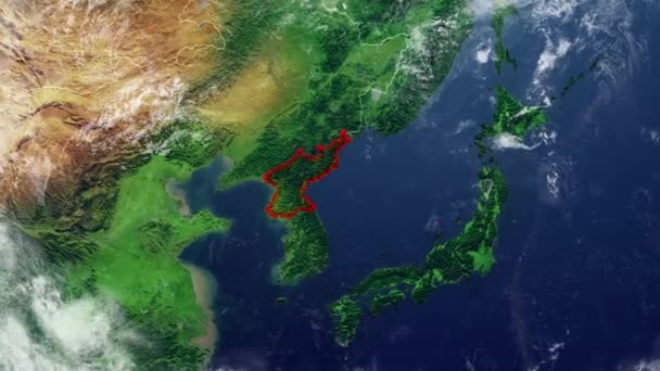 Mapę Korea Północna i granicy, fizyczna Mapa Azji, Azji Wschodniej, mapę z ulg i góry i Ocean Spokojny - Materiał filmowy, wideo