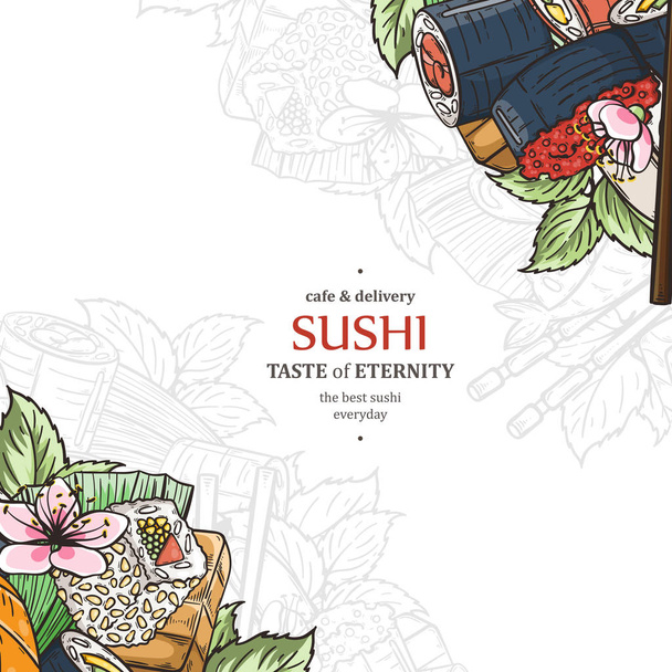 Modèle de design de restaurant Doodle sushi
 - Vecteur, image