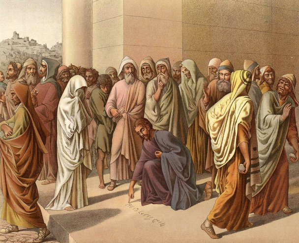 Jesús rescata al pecador de la paliza con piedras
. - Foto, imagen