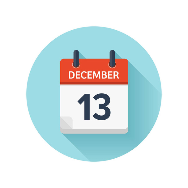 13 Δεκεμβρίου. Vector επίπεδη καθημερινά εικονίδιο ημερολογίου. Ημερομηνία και ώρα, ημέρα, μήνα 2018. Διακοπές. Σεζόν. - Διάνυσμα, εικόνα