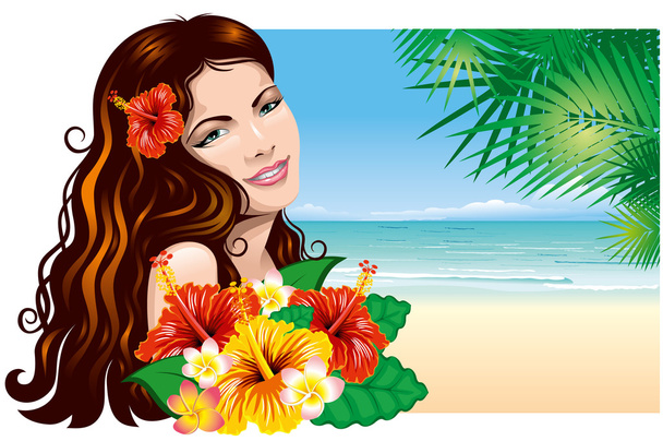 Девушка на пляже - Вектор,изображение