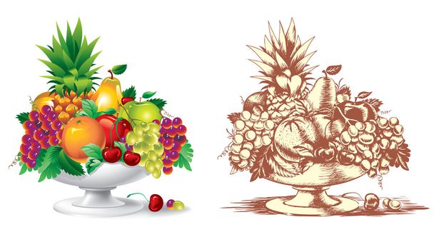 Fruta en un florero (vector
) - Vector, Imagen