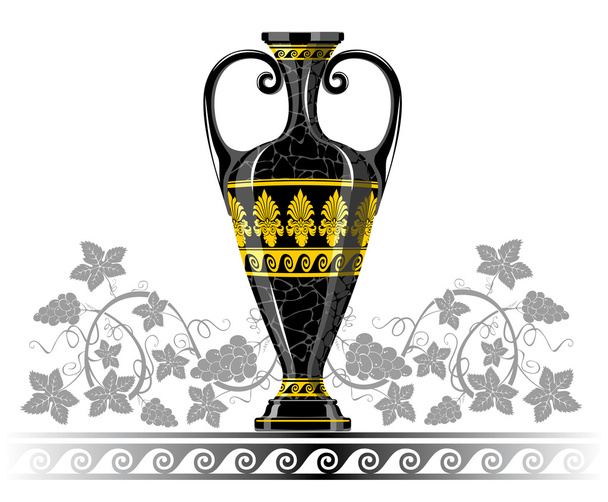 Antique amphora with grapes and leaf - Vector, Image