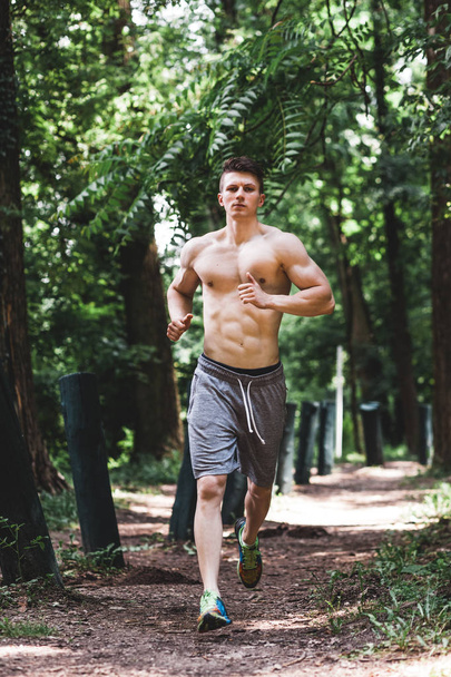 Nuori mies juoksee puistossa - Valokuva, kuva