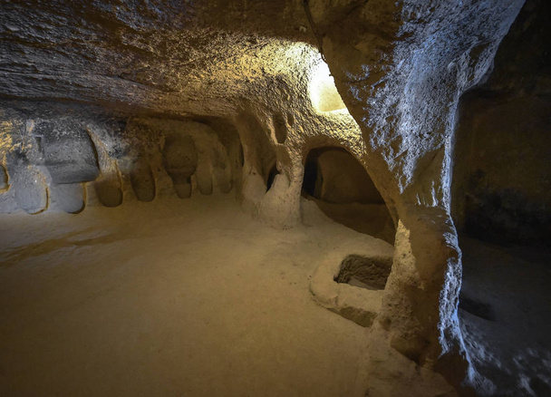 Kaymakli Underground City znajduje się w obrębie Cytadeli Kaymakli w Central Anatolia Region Turcja - Zdjęcie, obraz