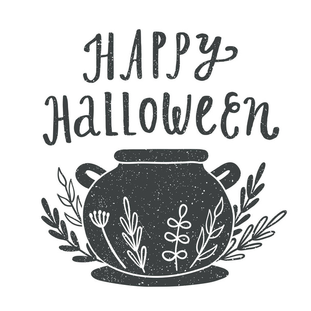 Happy Halloween. Witches caldron silhouette - Vektor, obrázek
