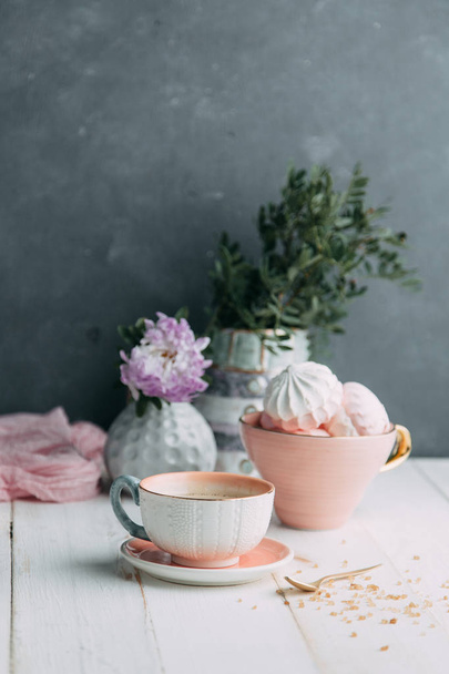 coffee and marshmallows - Fotoğraf, Görsel