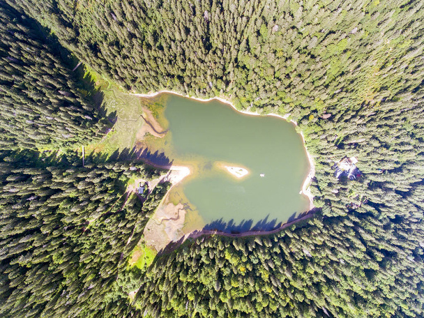 ウクライナのカルパチア山脈の湖 Synevir の空撮 - 写真・画像