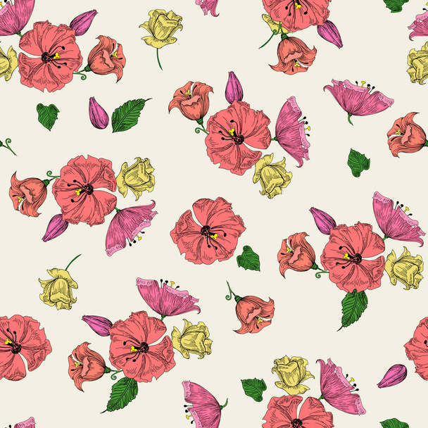 Vector illustration of beautiful colorful flowers seamless pattern. - Vettoriali, immagini