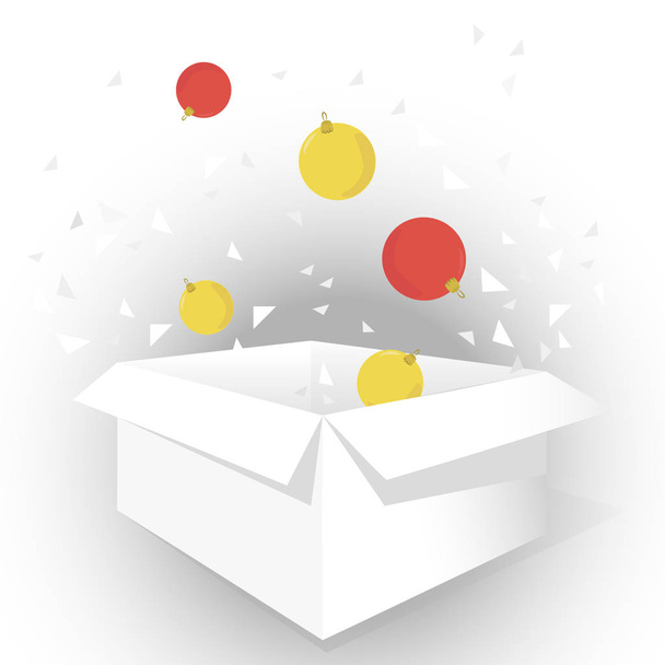 Karácsonyi labdák ünnepi konfetti doboz. - Vektor, kép
