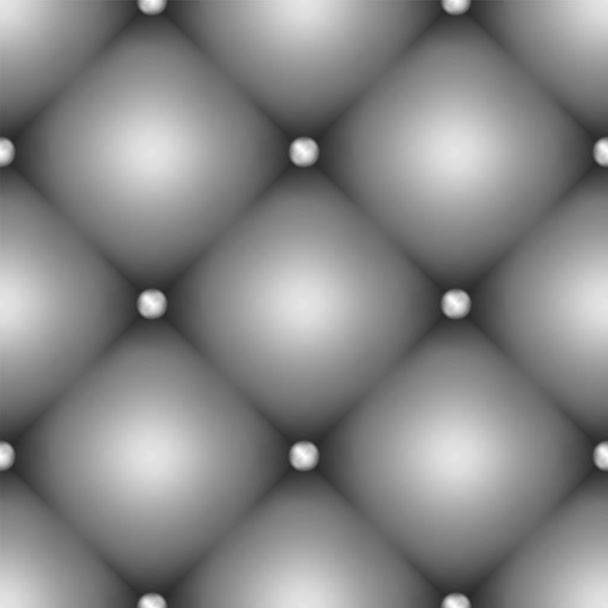 Безшовна текстура сірої шкіряної оббивки з металевими гудзиками. Розкішний текстильний дизайн, 3d ефект, обтягнутий гудзиками шкіряний фон
 - Вектор, зображення