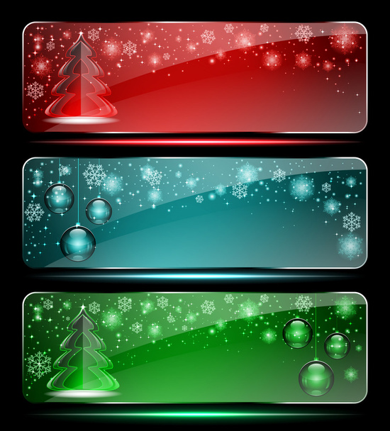 Set of Christmas glass banners - Vector, afbeelding