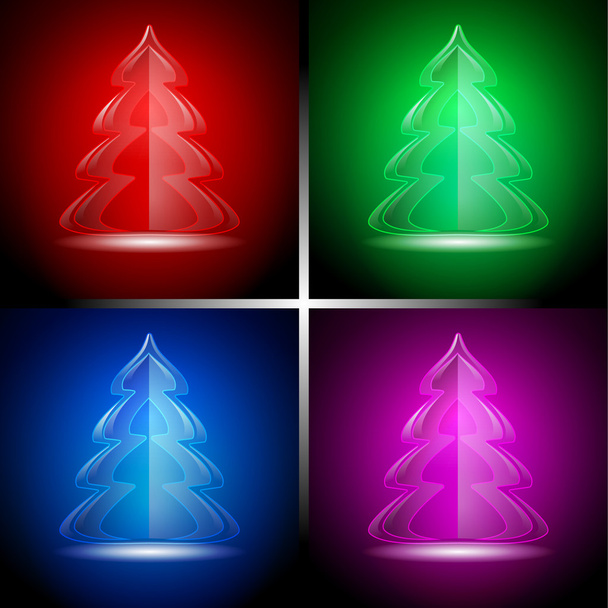 Abstract glass xmas tree icons in four color - Vector, imagen