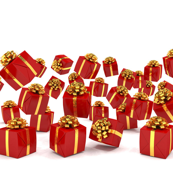 3d render of falling red christmas presents - Photo, Image