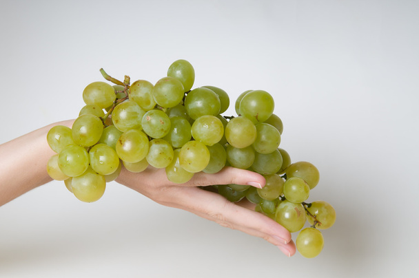Green grapes on hand - Φωτογραφία, εικόνα