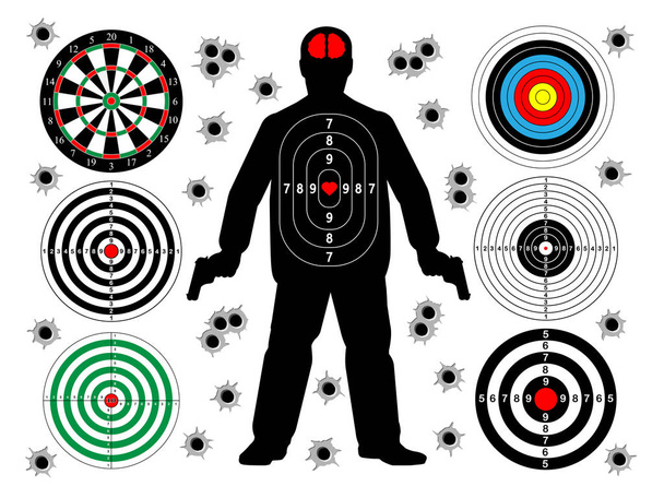  set of targets shoot and bullet holes - Vector, Image