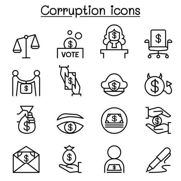 Corruption & Dishonesty icon set in thin line style - Vector, Image