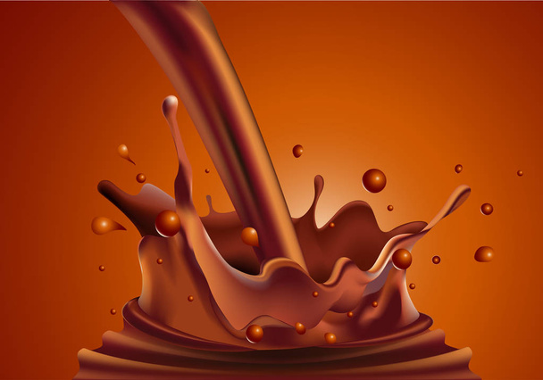 Salpicar líquido de chocolate en el gradiente marrón ilustración vector de fondo
.  - Vector, imagen