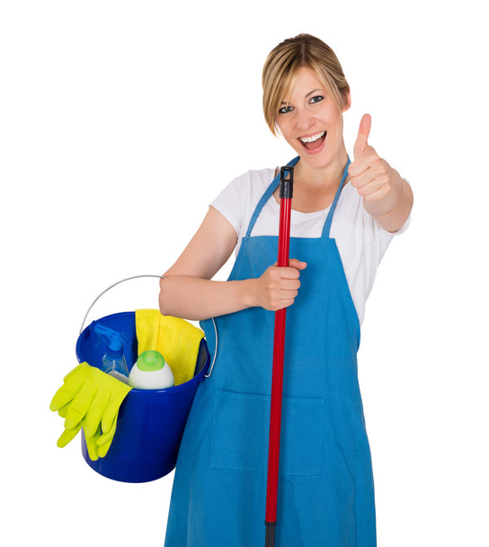 Janitor With Cleaning Equipment - Valokuva, kuva